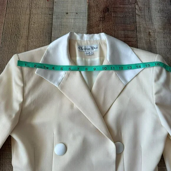 Christian Dior Womens Cream Double-Breasted Blazer & Skirt Set Size 8